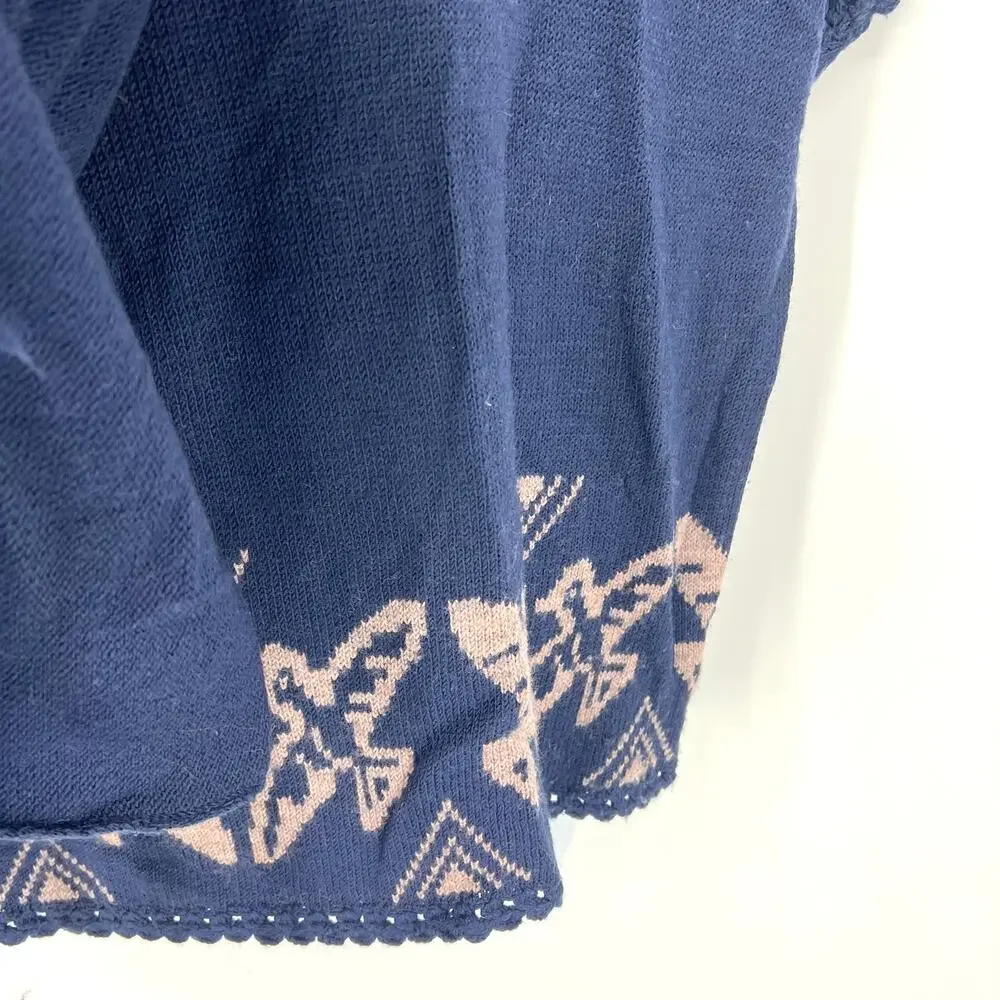 Anthropologie Moth Size XL Wool Blend Shawl Sweater Tribal Print Blue